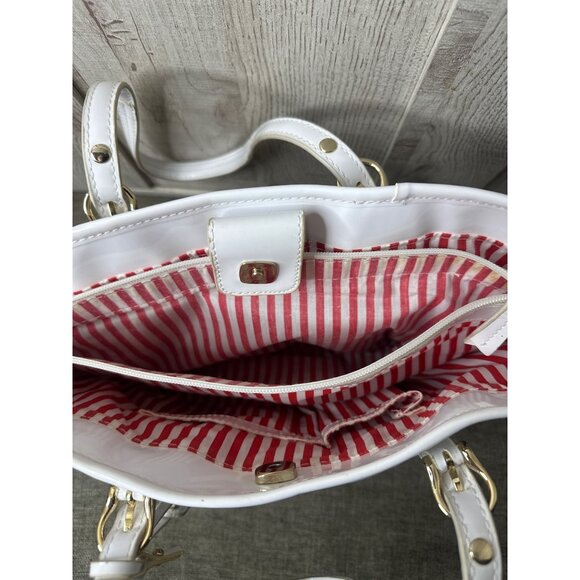 Liz Claiborne Handbag Beach Umbrella Print White Handles Red Striped Interior - Picture 6 of 11